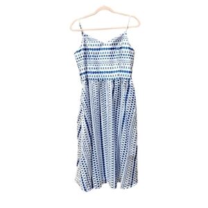JNSQ Blue White Elisa Style Lined Midi Fit Flare‎ Dress Size 4 NWT